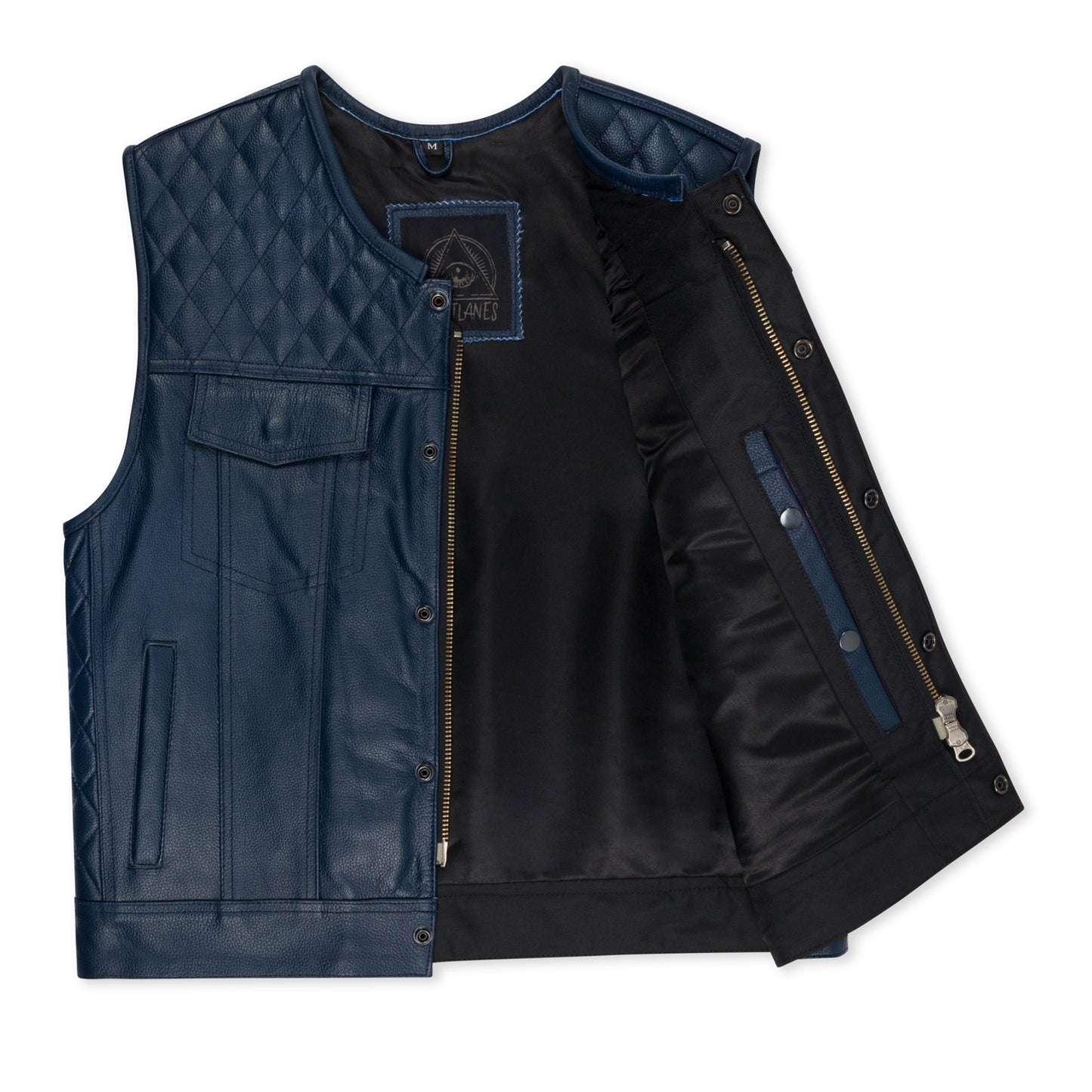 Cuttlanes OG Blue leather sleeveless motorcycle vest Tall