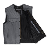 Cuttlanes OG Grey leather sleeveless motorcycle vest Tall