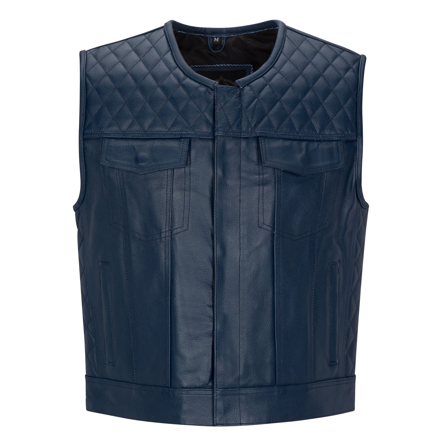 Cuttlanes OG Blue leather sleeveless motorcycle vest Tall