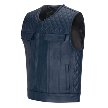 Cuttlanes OG Blue leather sleeveless motorcycle vest Tall