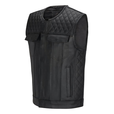 Cuttlanes OG Black leather sleeveless motorcycle vest Tall