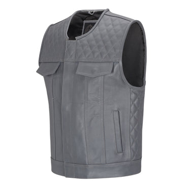 Cuttlanes OG Grey leather sleeveless motorcycle vest Tall